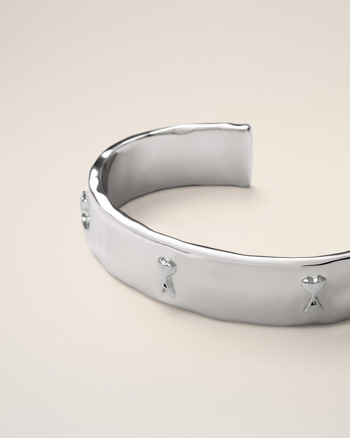 Silver brass bracelet with hammered Ami de Coeur - Woman - 6 - AMI Paris - Ami Paris