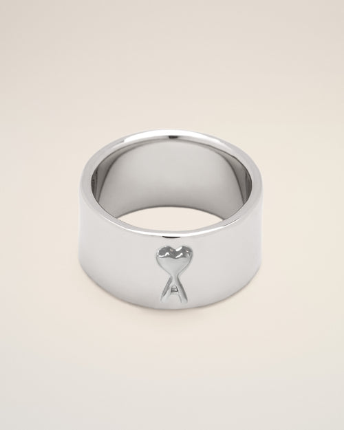 Bague argentée en laiton Ami de Coeur martelé - Homme - 1 - AMI Paris - Ami Paris