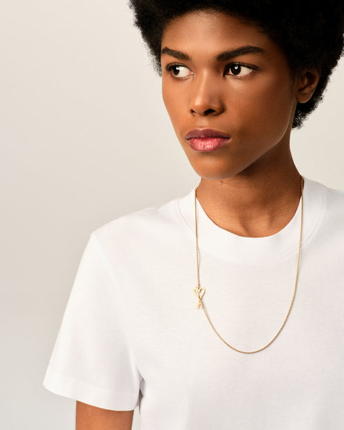 Gold Brass Chain Necklace with Ami De Coeur - 4 - Ami Paris