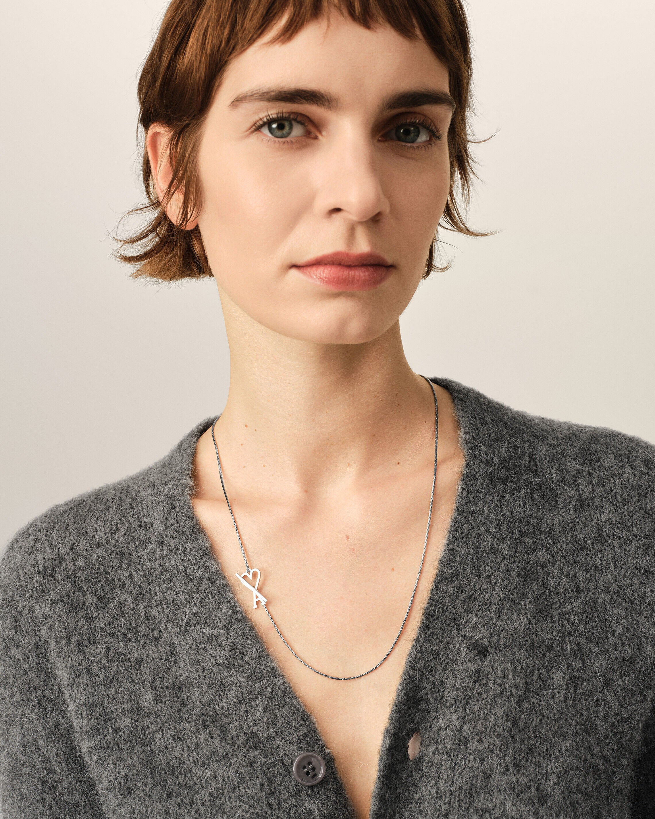 Silver Brass Chain Necklace with Ami De Coeur - 5