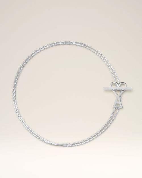 Silver Brass Ami De Coeur 2 In 1 Chain Necklace - SILVER - Ami Paris