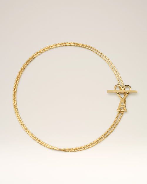 Gold Brass Ami De Coeur 2 In 1 Chain Necklace - Man - 1 - AMI Paris - Ami Paris