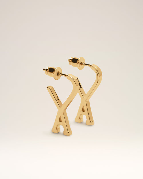 Gold Brass Small Hoops with Ami De Coeur  - Woman - 5 - AMI Paris - Ami Paris