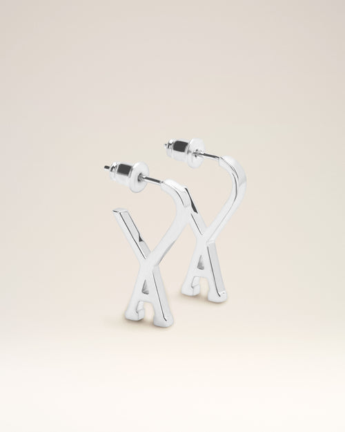 Orecchini a cerchio piccoli Ami De Coeur in ottone argentato - Donna - 8 - AMI Paris - Ami Paris