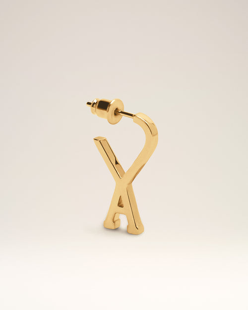 Gold Brass Small Hoops with Ami De Coeur  - Woman - 8 - AMI Paris - Ami Paris