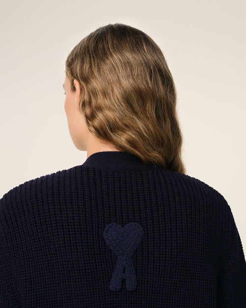 Gerippter Pullover aus Wolle in Navy - 10 - Ami Paris