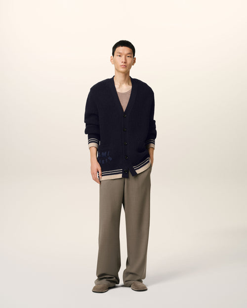 Navy Wool Ribbed Sweater - 1 - Ami Paris