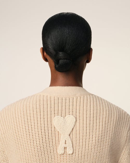 Beigefarbener gerippter Pullover aus Wolle - 10 - Ami Paris
