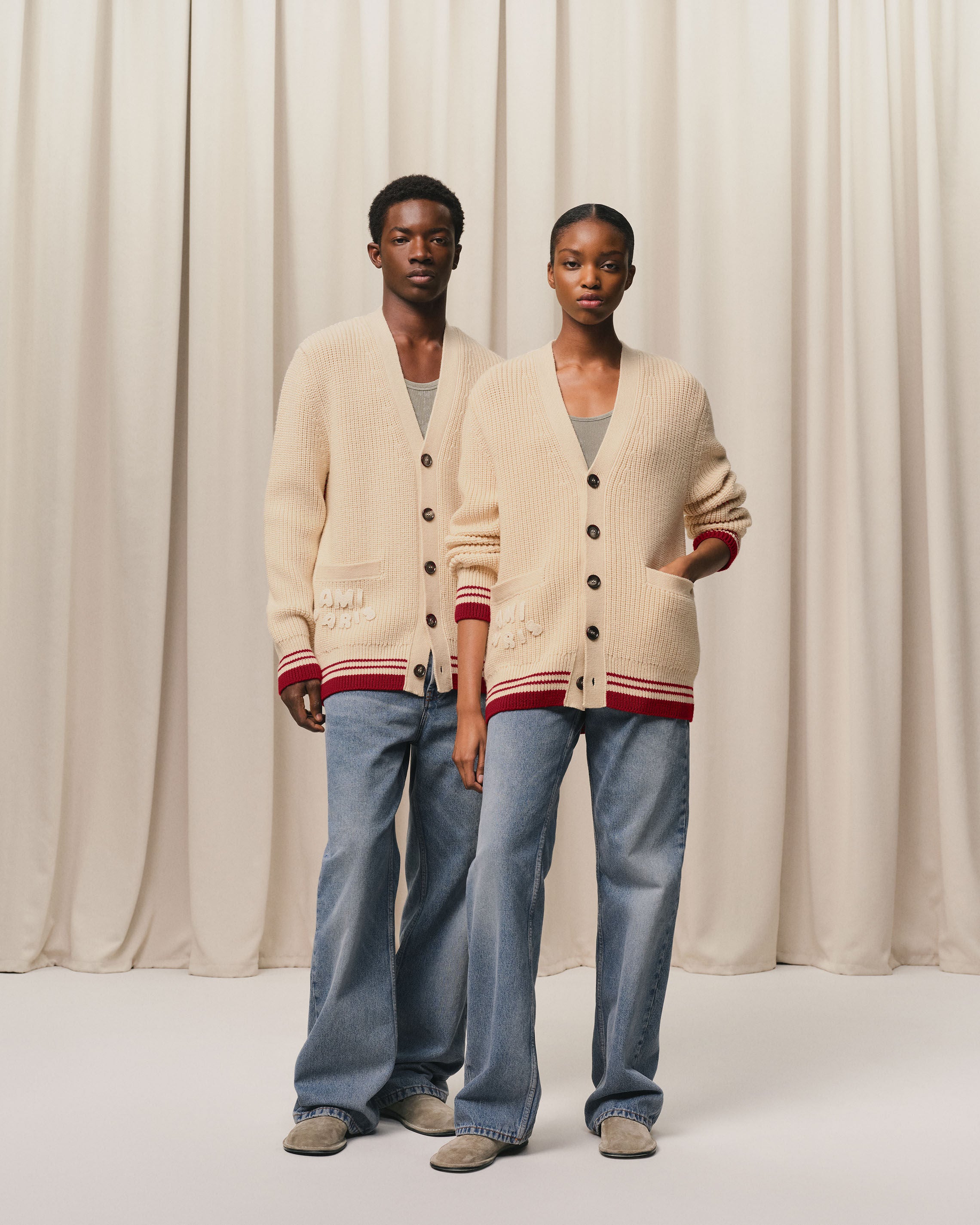 ベージュ ウールリブ セーター 136 | AMI PARIS