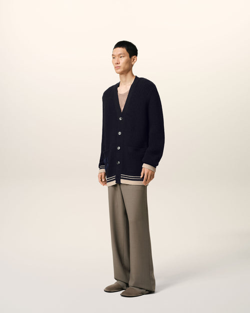 Gerippter Pullover aus Wolle in Navy - 6 - Ami Paris