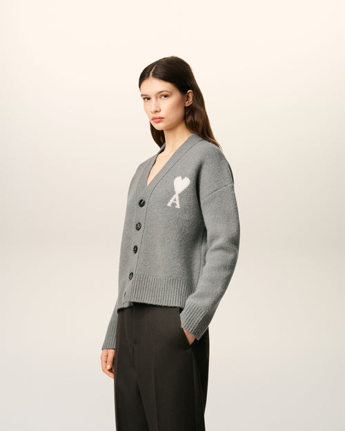 Grey Alpaca Ami De Coeur Cardigan - 12 - Ami Paris