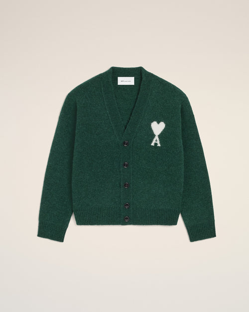 Green alpaca cardigan with Ami de Coeur - Woman - 7 - AMI Paris - Ami Paris