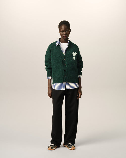 Green alpaca cardigan with Ami de Coeur - Woman - 9 - AMI Paris - Ami Paris