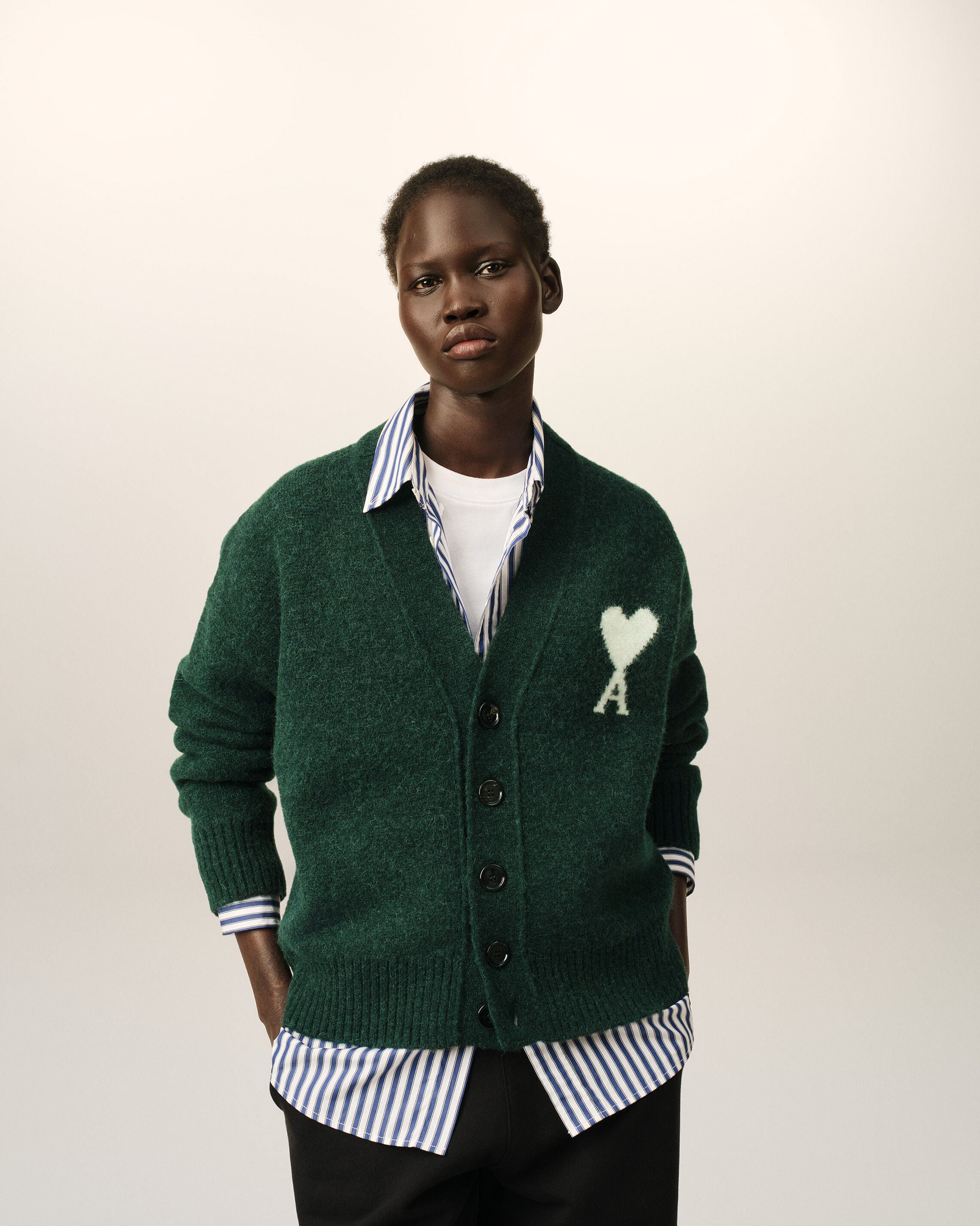 Green alpaca cardigan with Ami de Coeur - 8