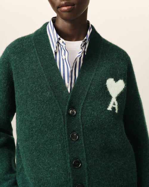 Green alpaca cardigan with Ami de Coeur - Woman - 10 - AMI Paris - Ami Paris