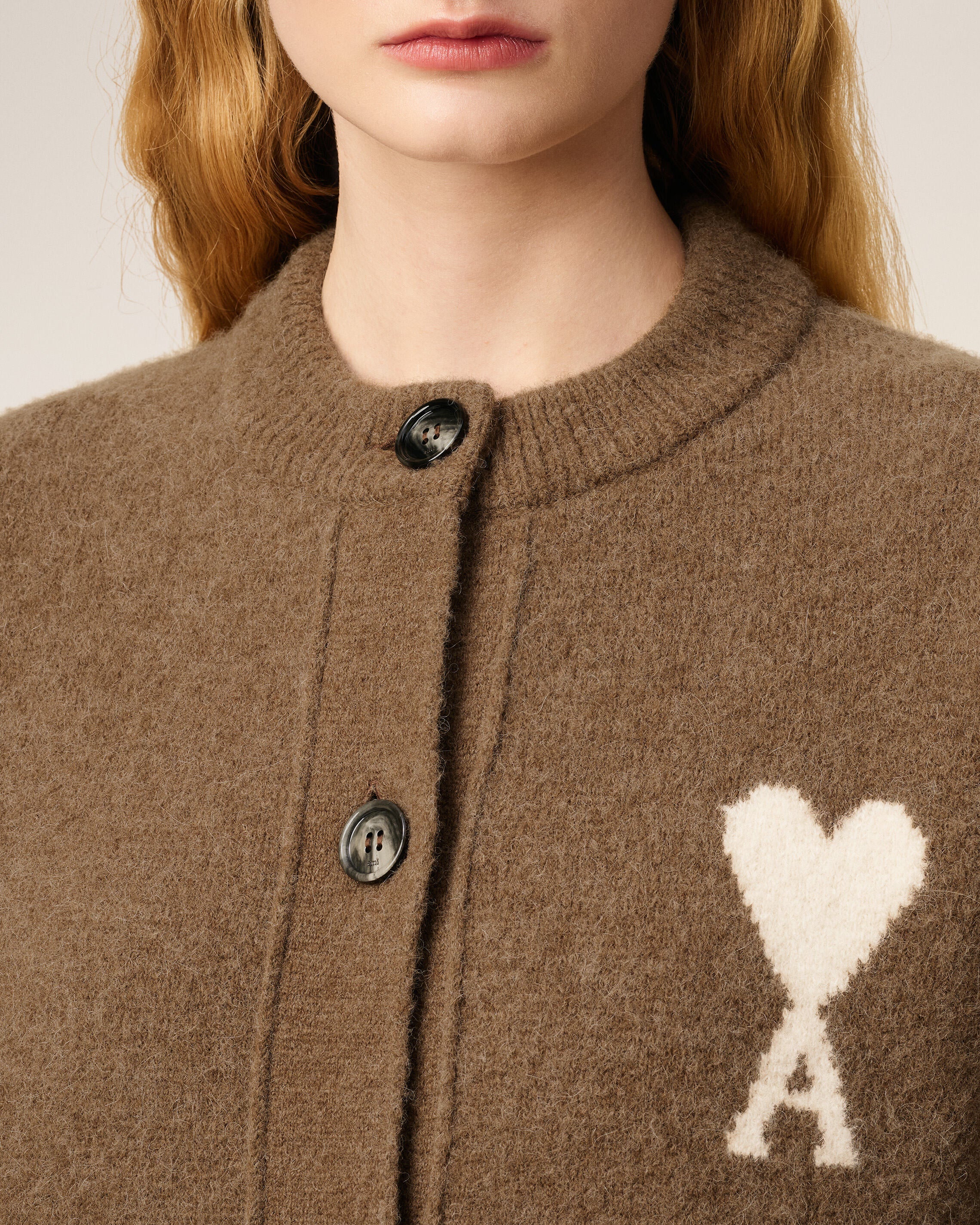 ブラウン アルパカ Ami De Coeur カーディガン ヘーゼルナッツ/オフ