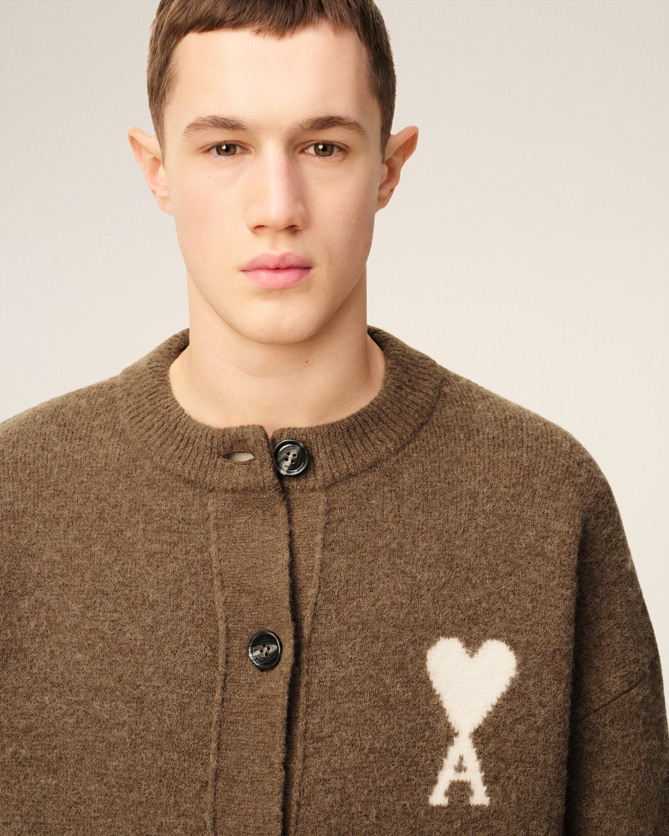 ブラウン アルパカ Ami De Coeur カーディガン ヘーゼルナッツ/オフ