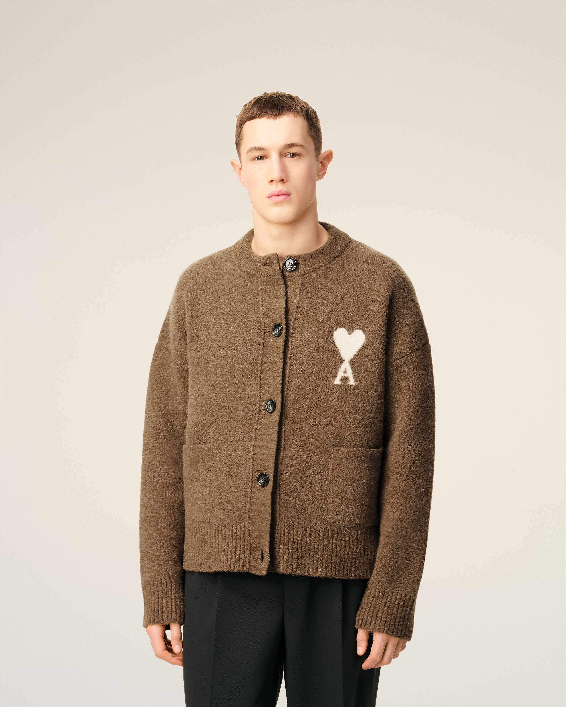 ブラウン アルパカ Ami De Coeur カーディガン ヘーゼルナッツ/オフ