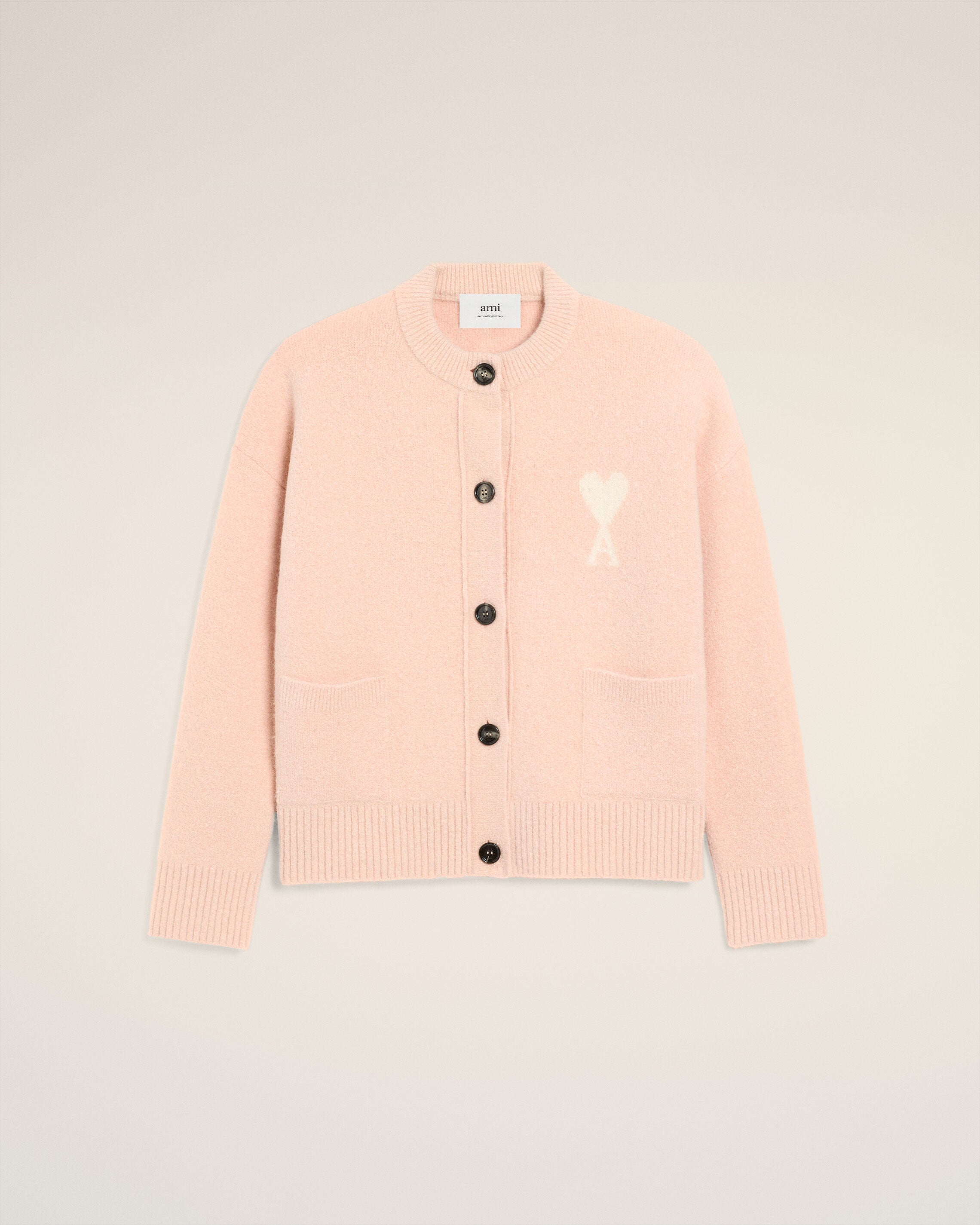 6807-POWDER/OFF WHITE Pink Alpaca Ami De Coeur Cardigan | AMI PARIS