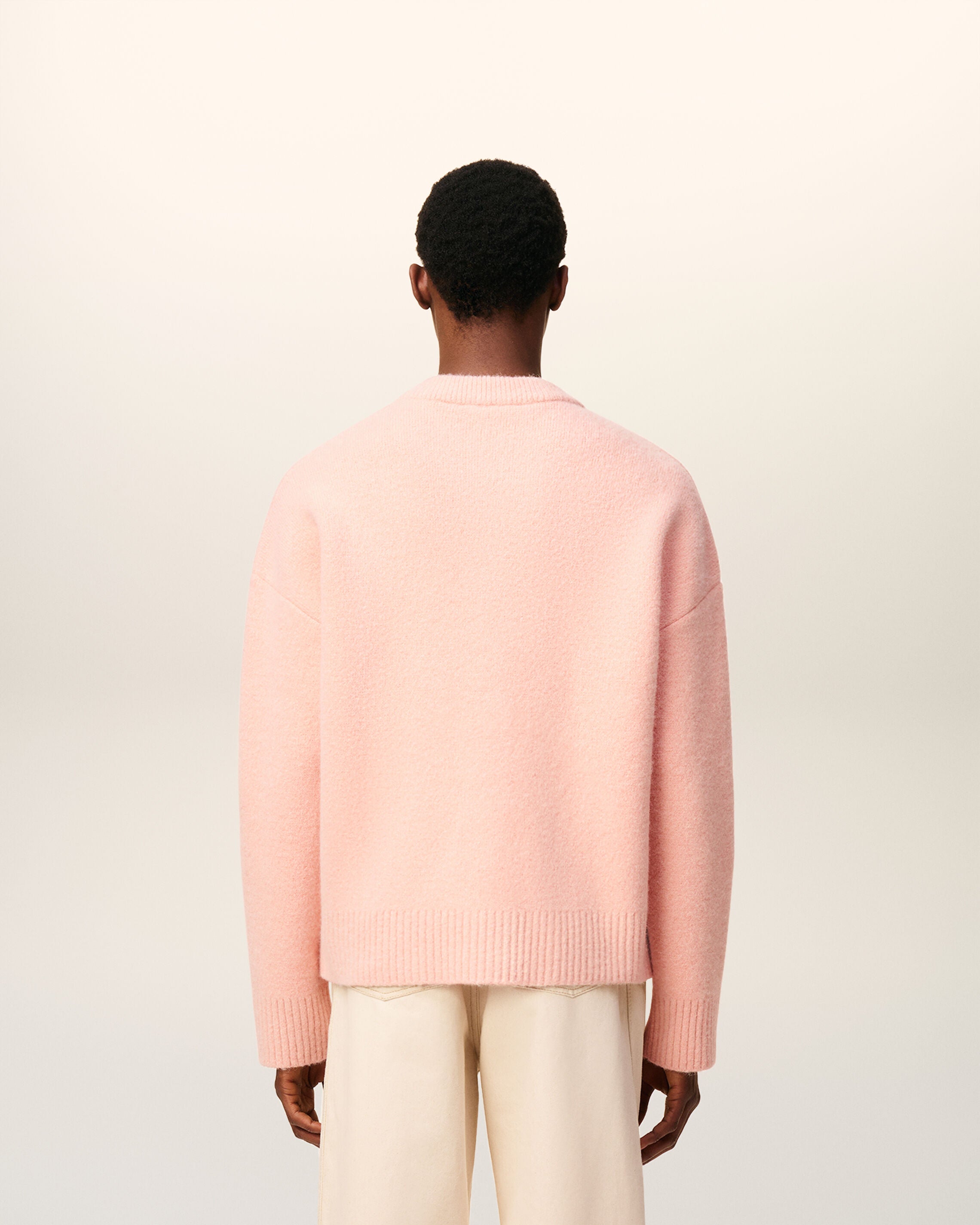 ピンク アルパカ Ami De Coeur カーディガン パウダー/オフホワイト