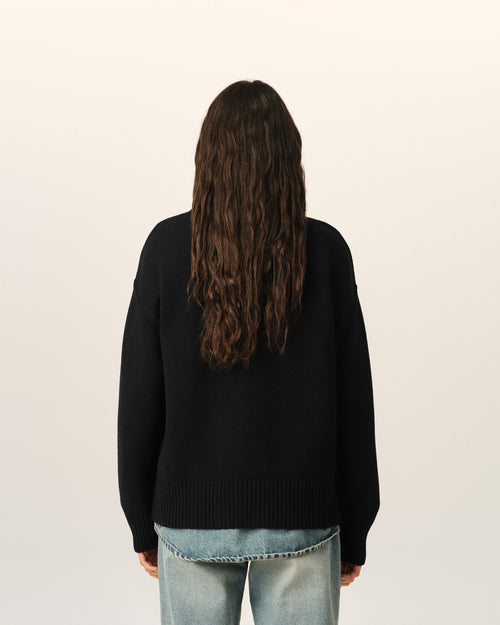 Black wool cardigan with Ami de Coeur - Woman - 11 - AMI Paris - Ami Paris