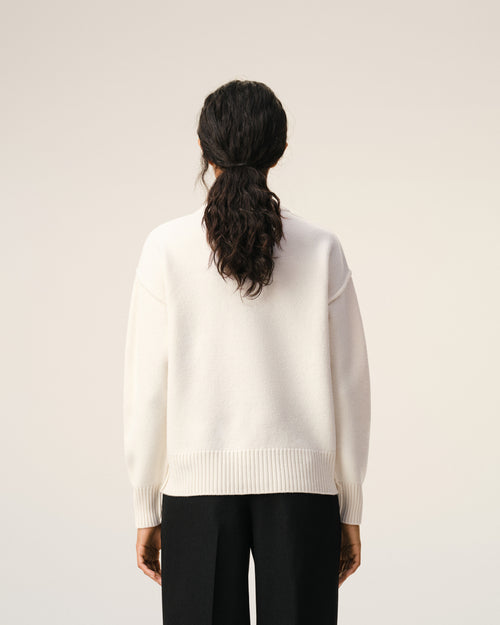 Natural Wool Cardigan With Contrasted Ami De Coeur - Woman - 11 - AMI Paris - Ami Paris