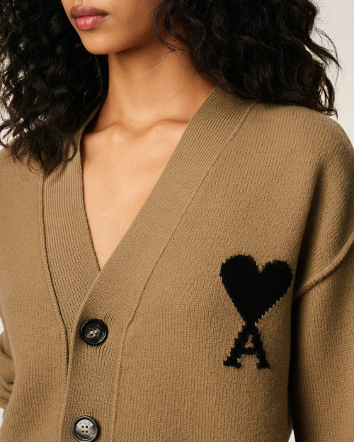Brown Wool Ami De Coeur Cardigan - 10 - Ami Paris