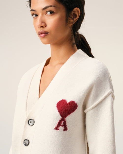 Natural Wool Cardigan With Contrasted Ami De Coeur - Woman - 10 - AMI Paris - Ami Paris