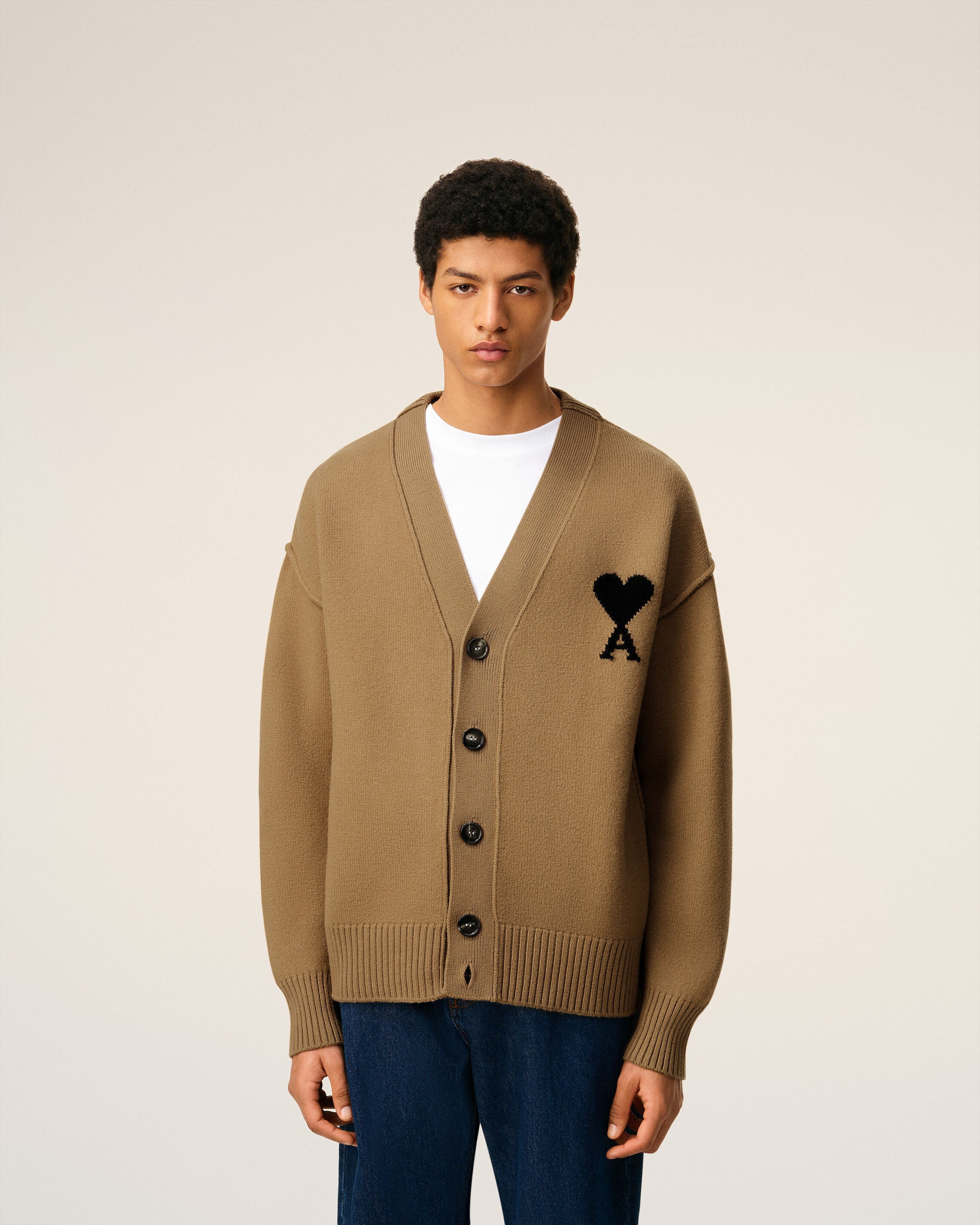ブラウン ウール Ami De Coeur カーディガン キャメル/ブラック | AMI