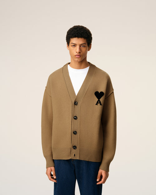Brown Wool Ami De Coeur Cardigan - 3 - Ami Paris
