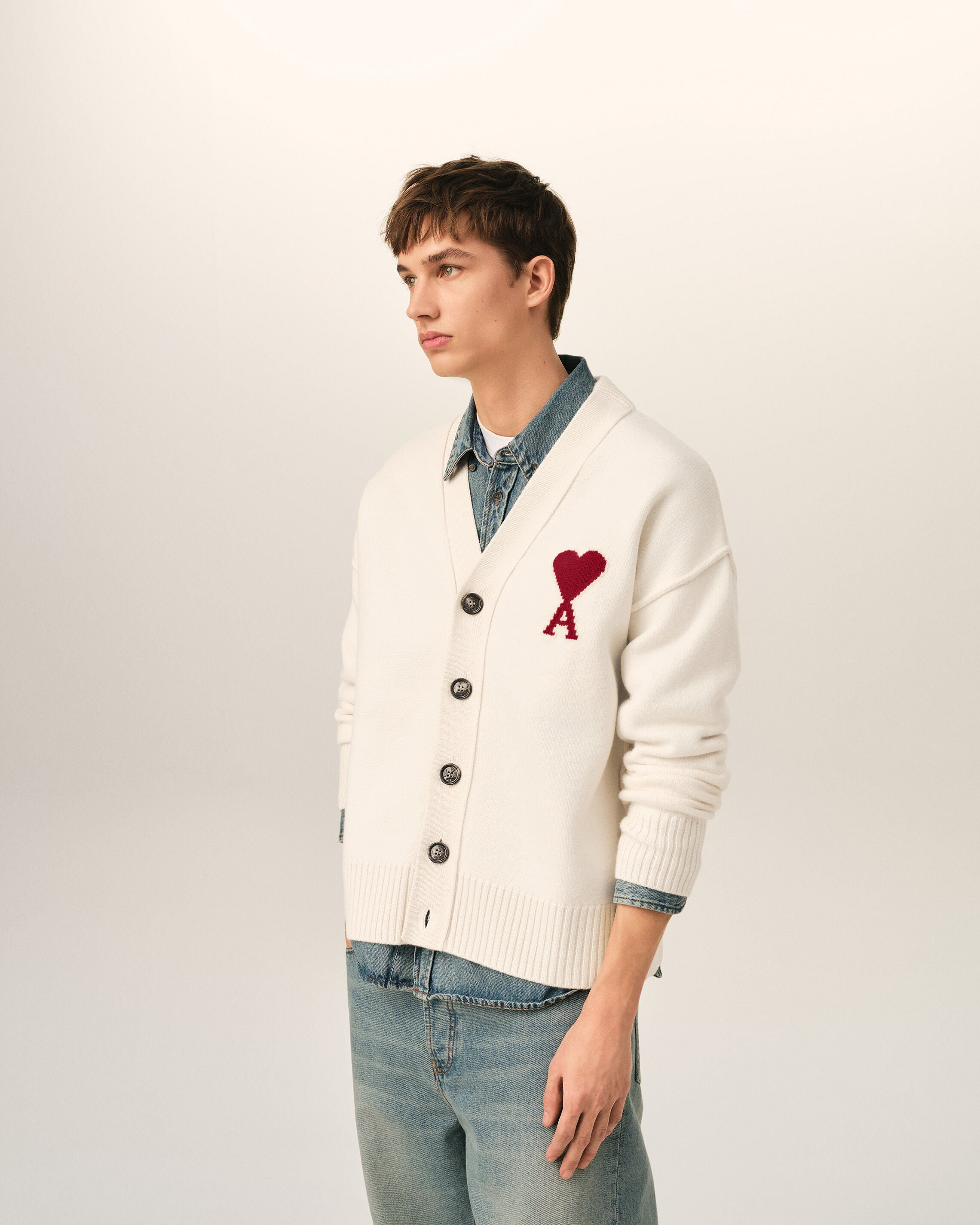 Natural wool cardigan with Ami de Coeur - 2