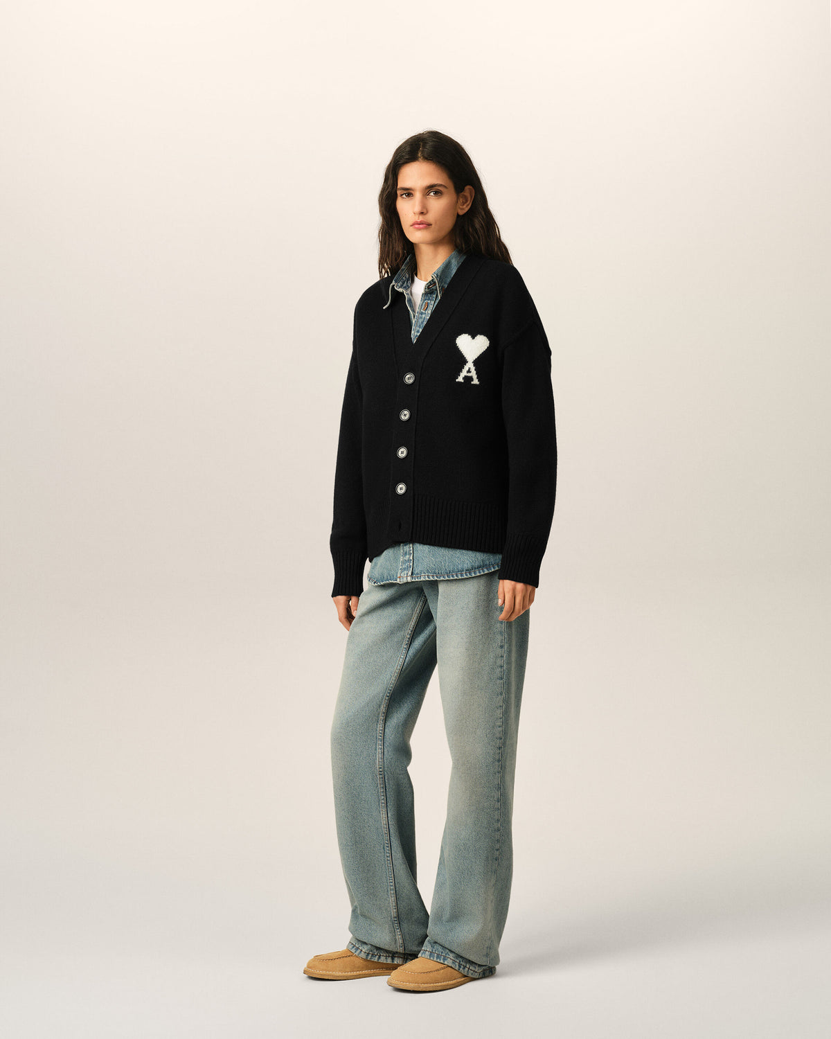 Black wool cardigan with Ami de Coeur - 12