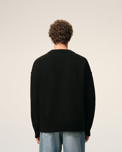 Black Wool Cardigan With Contrasted Ami De Coeur - Man - 5 - AMI Paris - Ami Paris