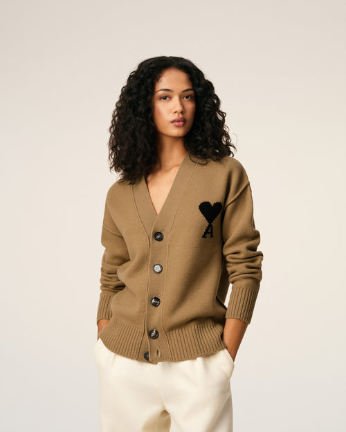 Brown Wool Ami De Coeur Cardigan - 9 - Ami Paris