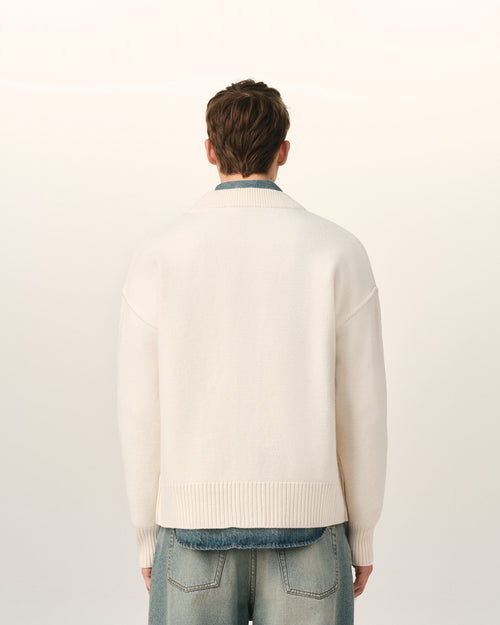 Natural wool cardigan with Ami de Coeur - Man - 5 - AMI Paris - Ami Paris