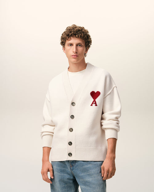 Natural Wool Cardigan With Contrasted Ami De Coeur - Man - 2 - AMI Paris - Ami Paris