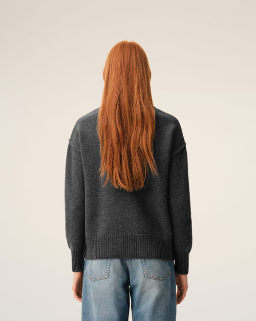 Grey Wool Cardigan With Contrasted Ami De Coeur - 11 - Ami Paris