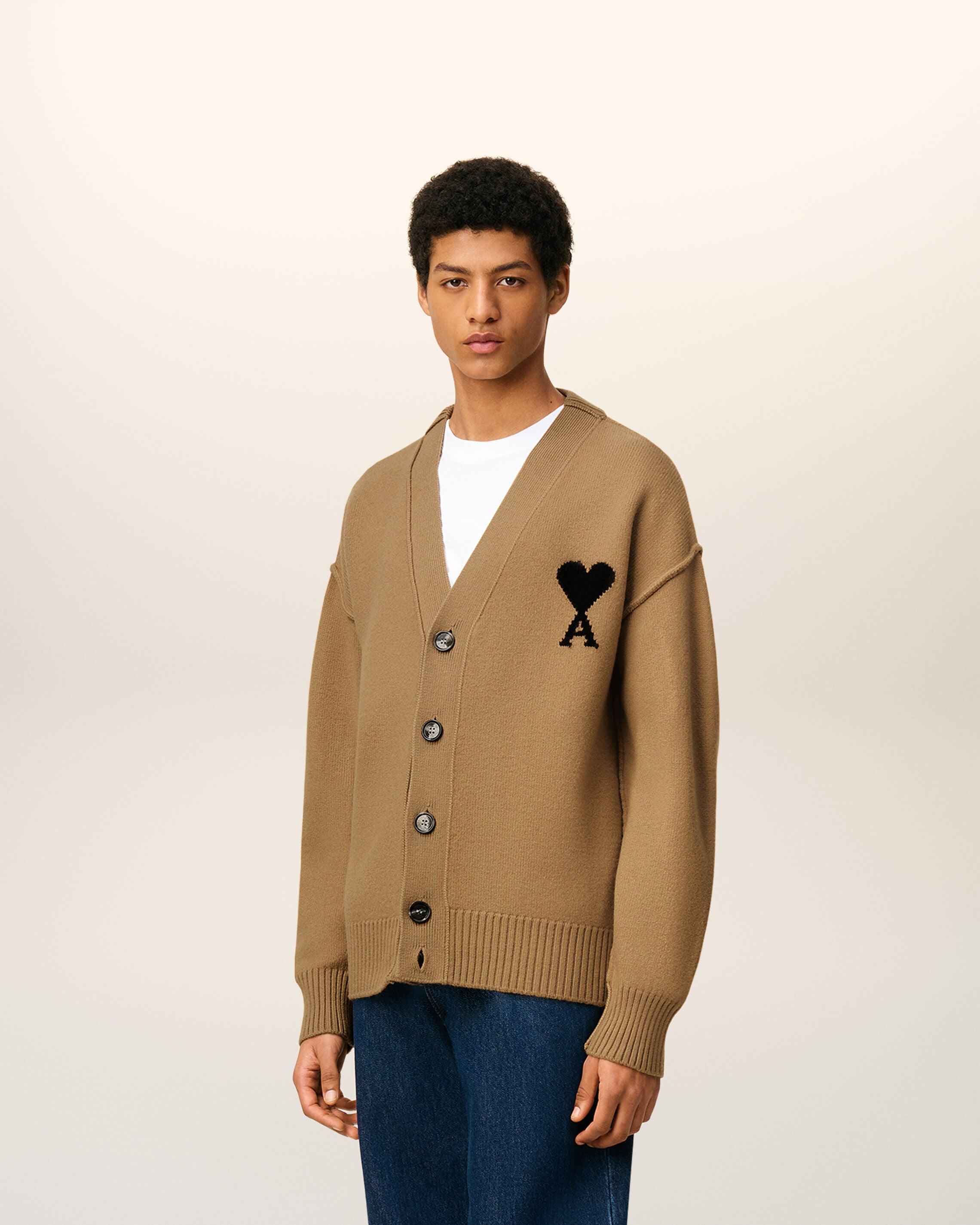 ブラウン ウール Ami De Coeur カーディガン キャメル/ブラック | AMI