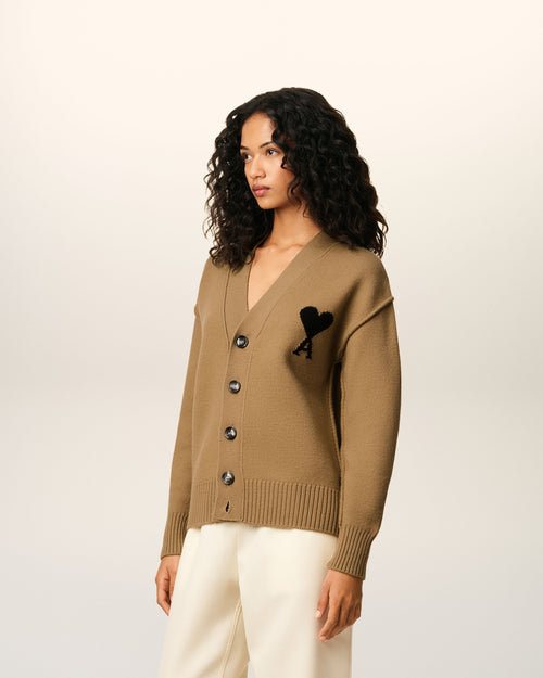 Brown Wool Ami De Coeur Cardigan - 12 - Ami Paris
