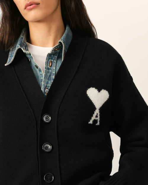 Black wool cardigan with Ami de Coeur - Woman - 10 - AMI Paris - Ami Paris