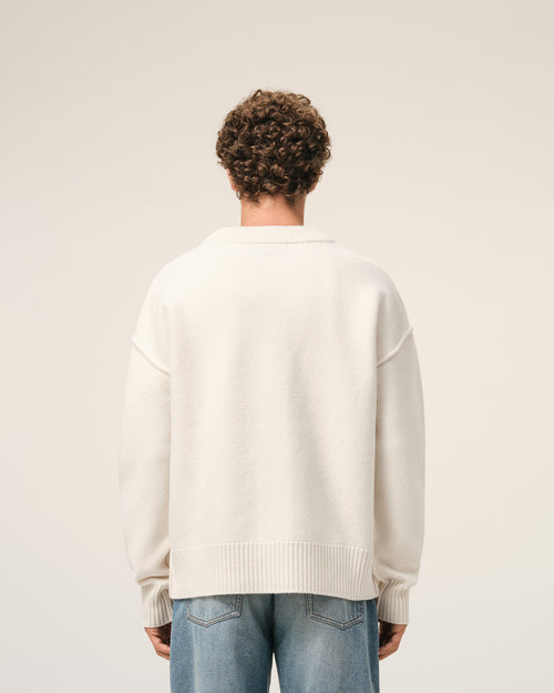 Natural Wool Cardigan With Contrasted Ami De Coeur - Man - 5 - AMI Paris - Ami Paris