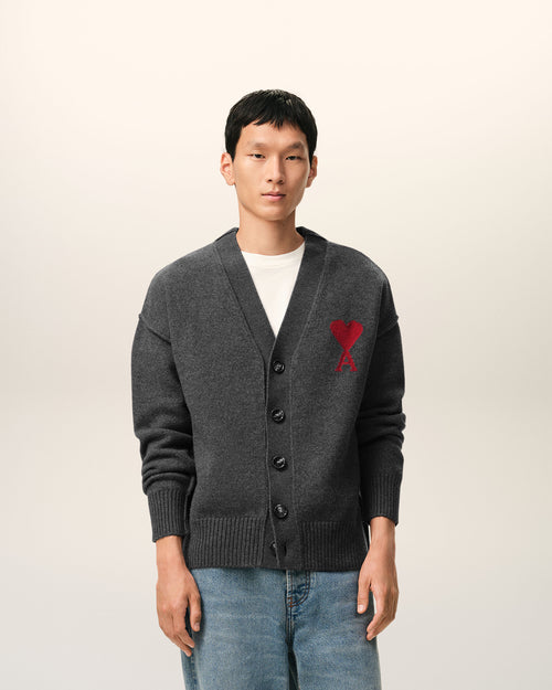 Grey Wool Cardigan With Contrasted Ami De Coeur - Man - 2 - AMI Paris - Ami Paris