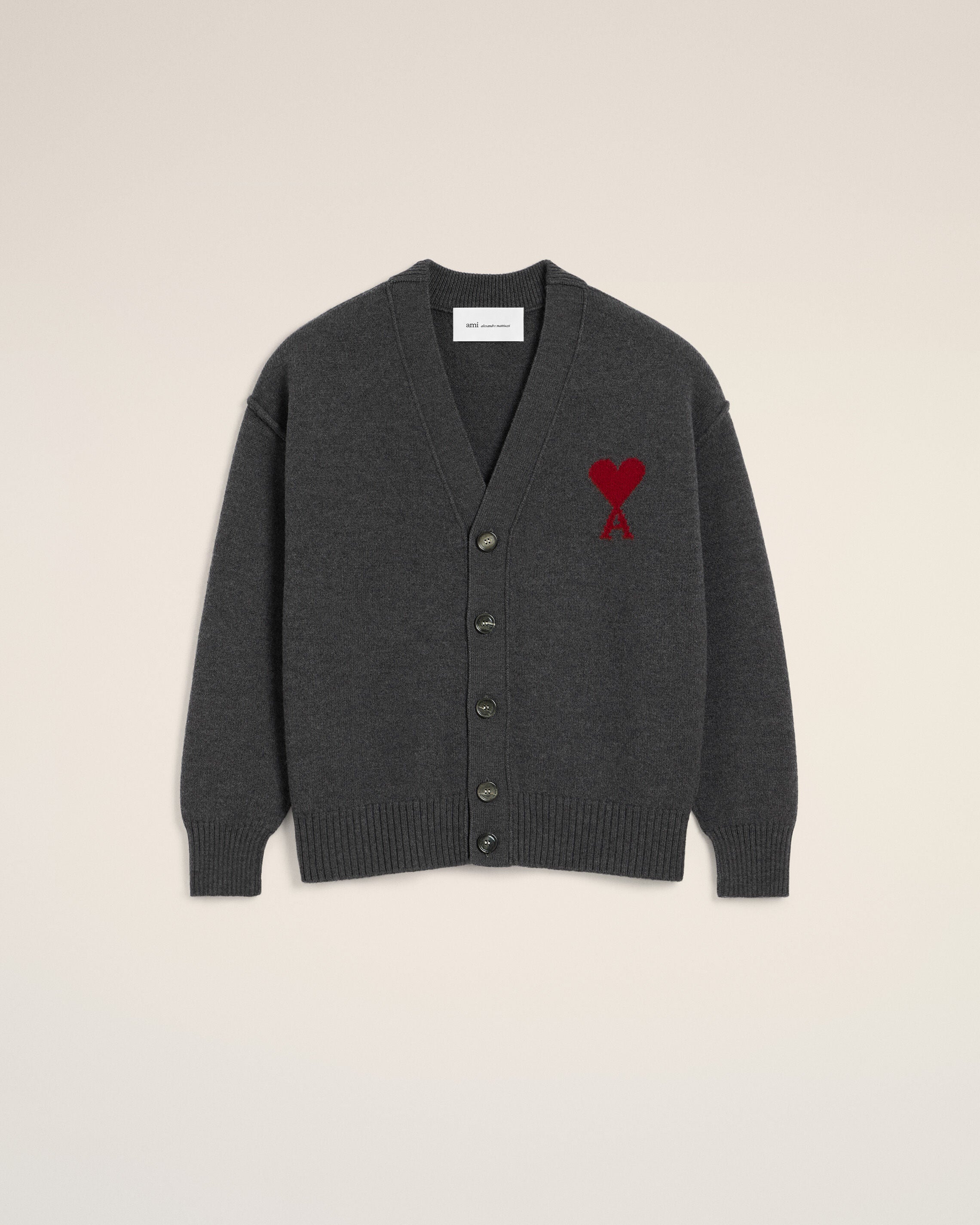 Grey wool cardigan with Ami de Coeur - 1