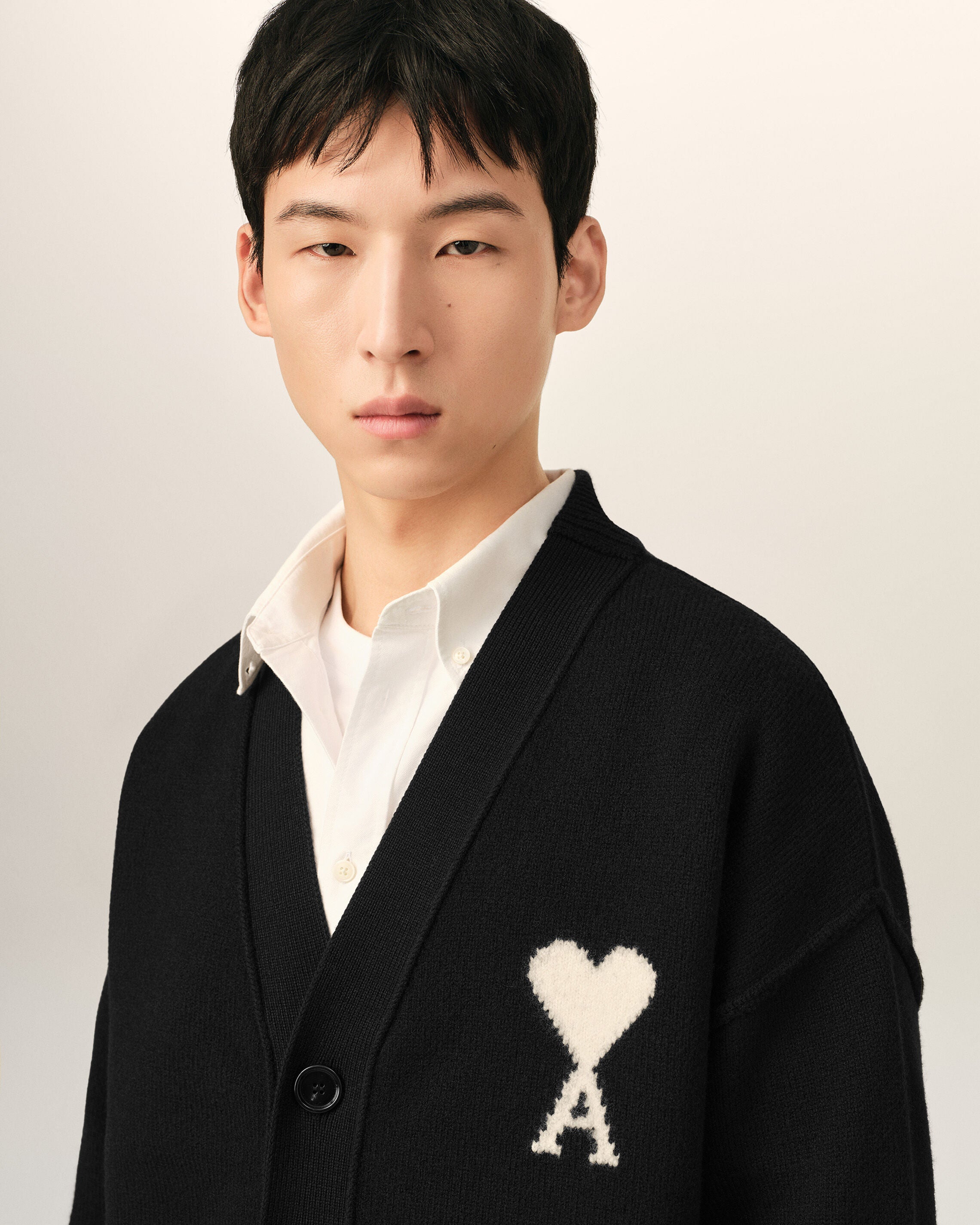 Black wool cardigan with Ami de Coeur - 4