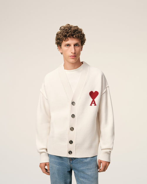 Natural Wool Cardigan With Contrasted Ami De Coeur - Man - 3 - AMI Paris - Ami Paris
