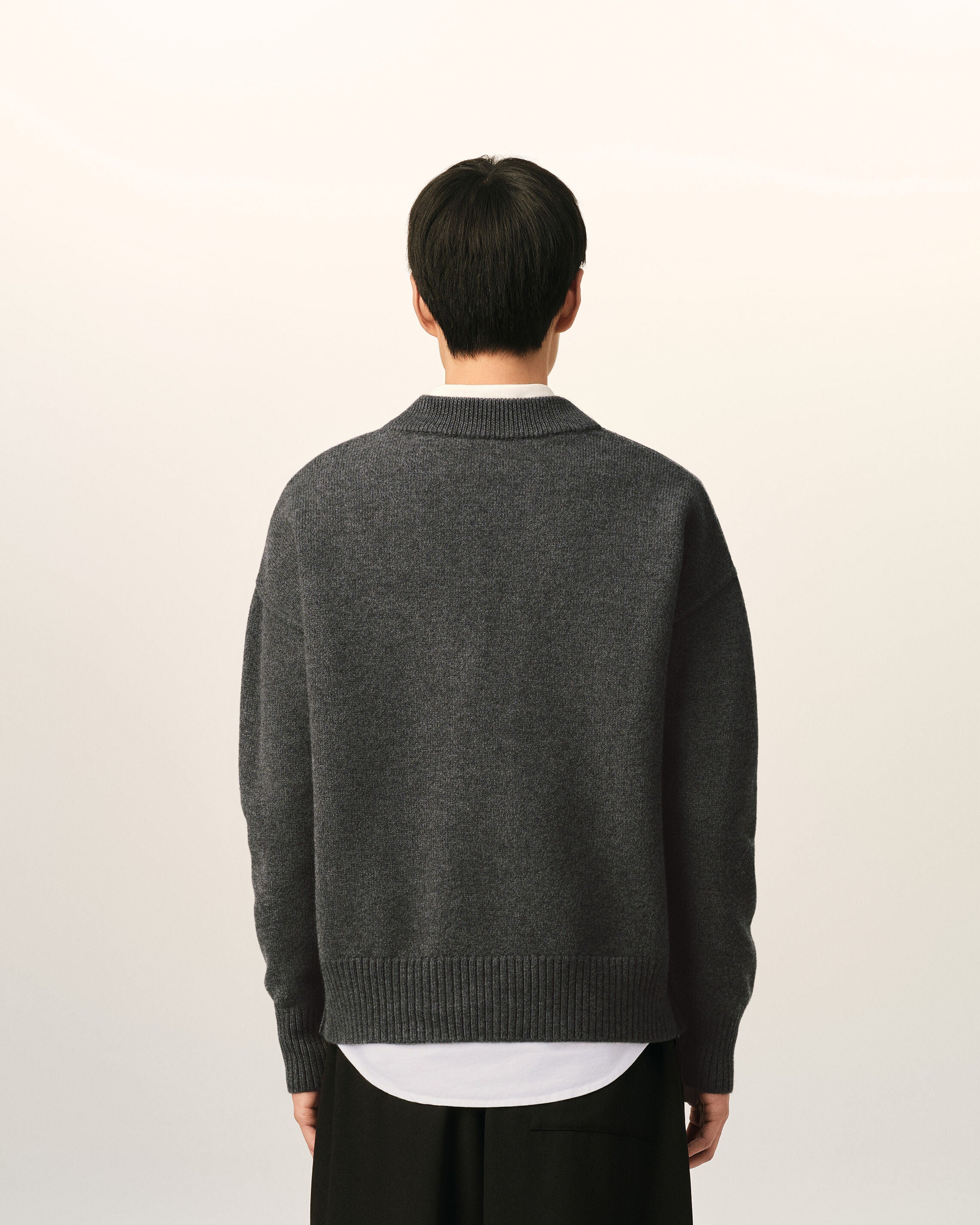 Grey wool cardigan with Ami de Coeur - 5