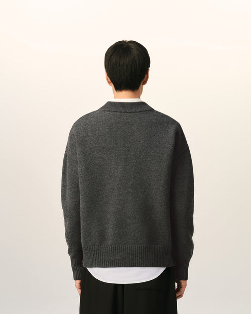 Grey wool cardigan with Ami de Coeur - Man - 5 - AMI Paris - Ami Paris