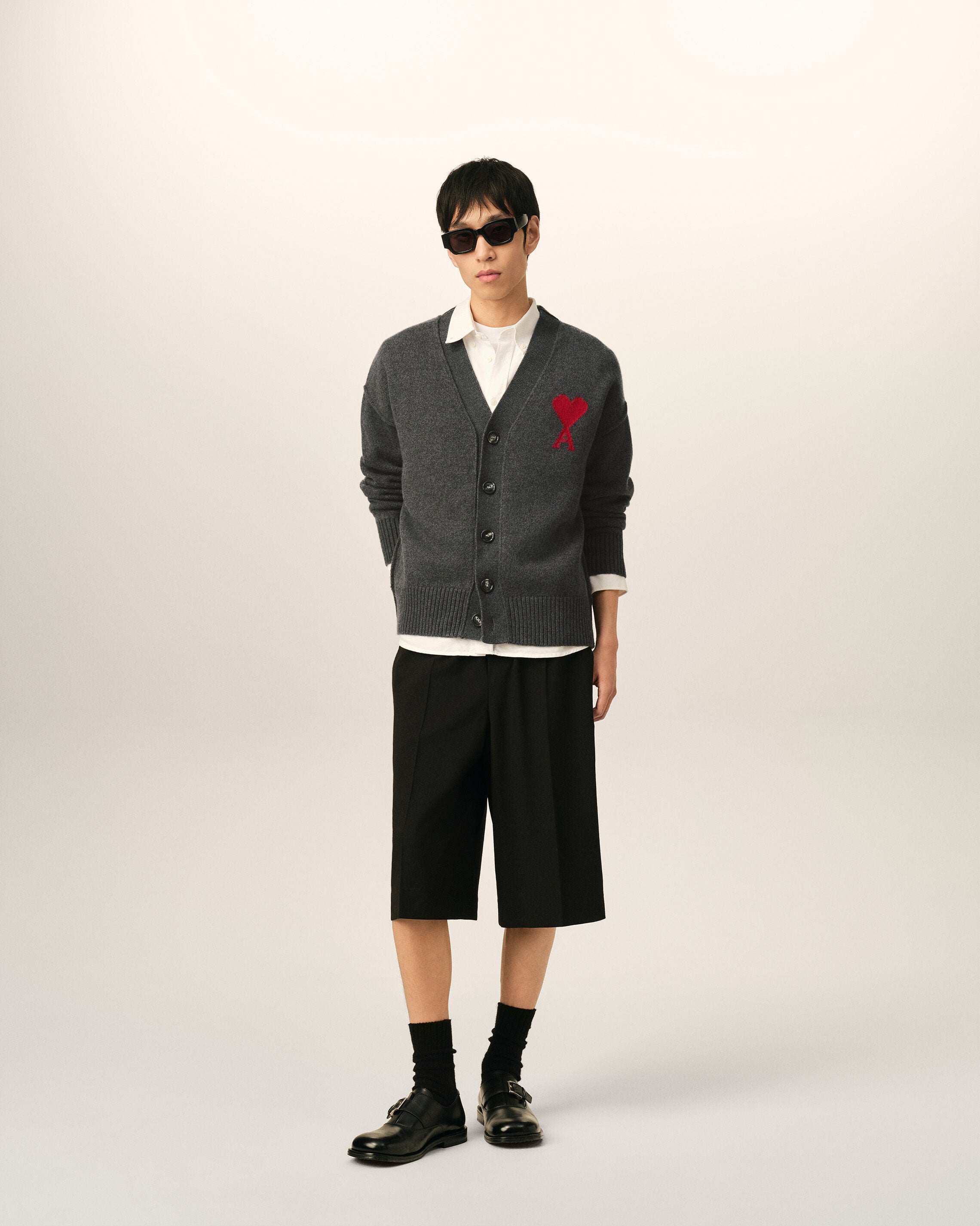 Grey wool cardigan with Ami de Coeur - 3