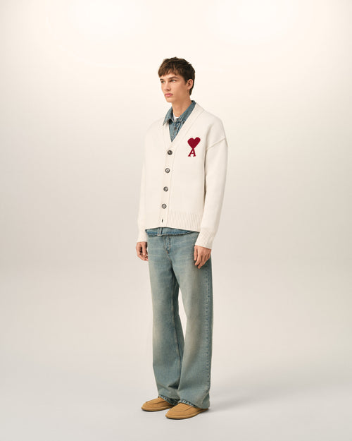 Natural wool cardigan with Ami de Coeur - Man - 6 - AMI Paris - Ami Paris
