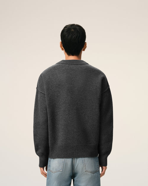 Grey wool cardigan with Ami de Coeur - Man - 5 - AMI Paris - Ami Paris